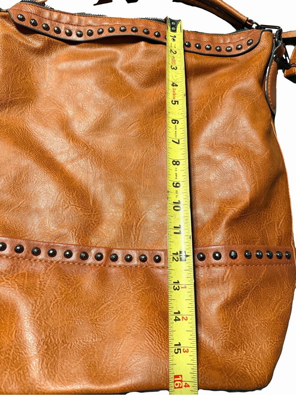 Women's Tan Studded Shoulder Bag with Adjustable Strap - Picture 6 of 7